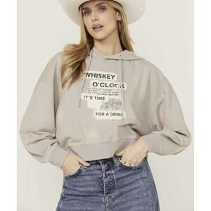 Cleo‎ + Wolf Women's Whiskey O' Clock Graphic Cropped Hoodie Large NEW